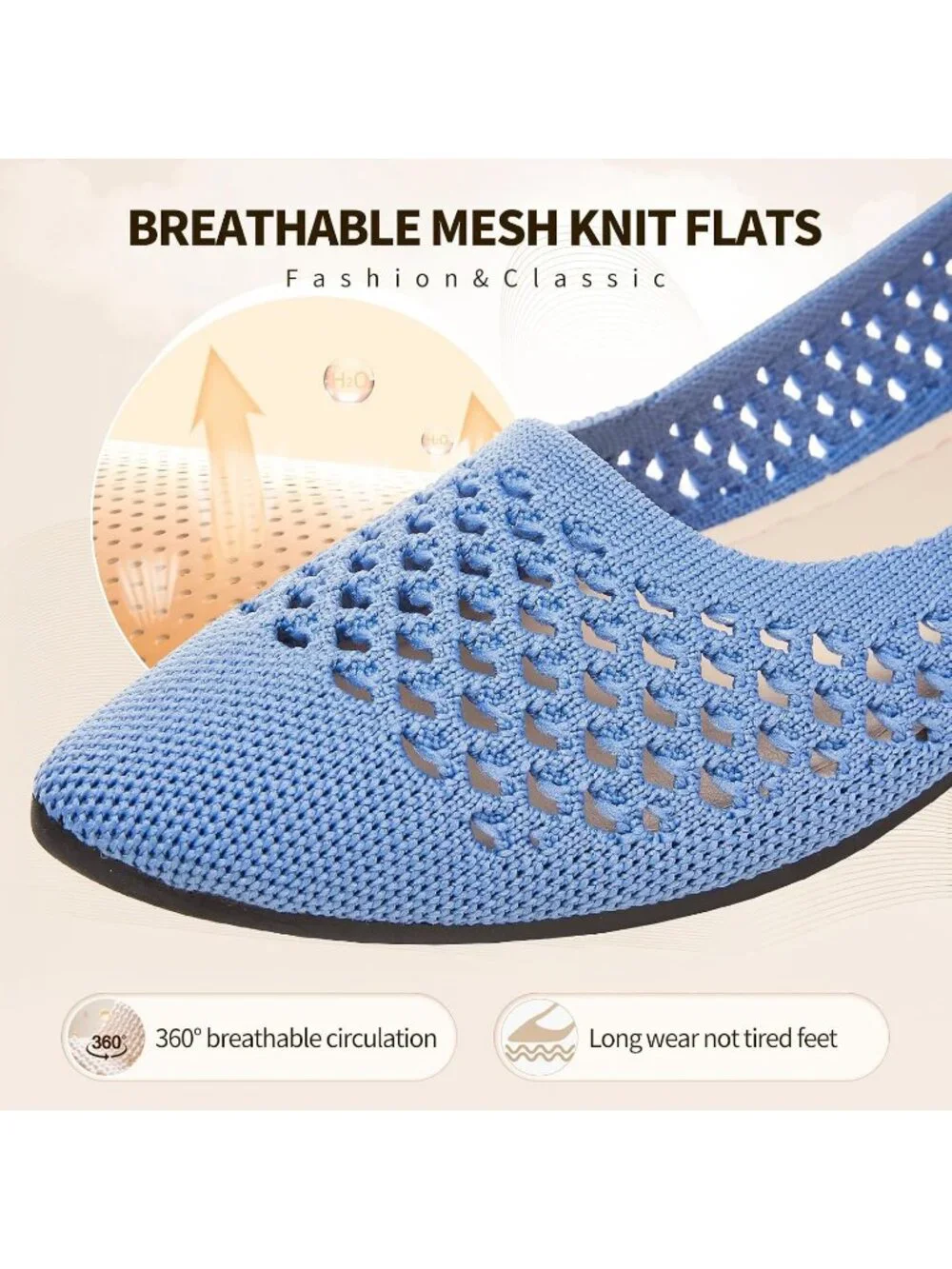 Women's Light Blue Comfortable Pointed Toe Slip On Business Casual Ballet Flats